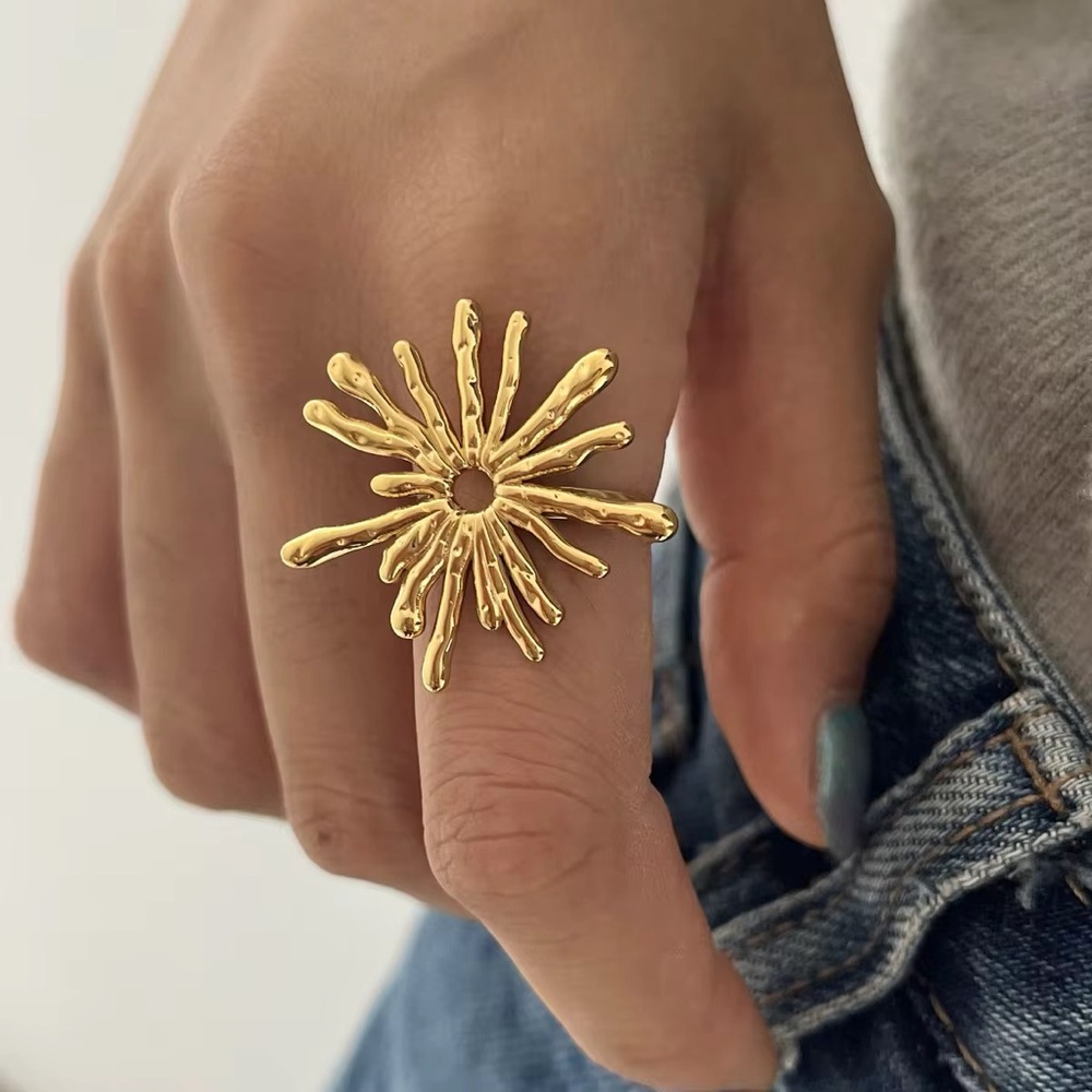 18K Gold Plated Sunburst Adjustable Ring